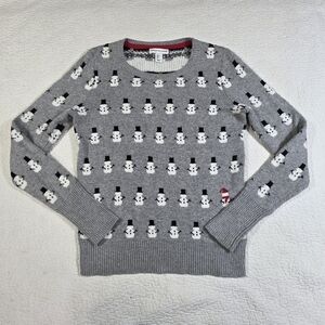 Wearing Your Heart On Your Sleeve Gray Snowman Pattern Wool Blend Sweater